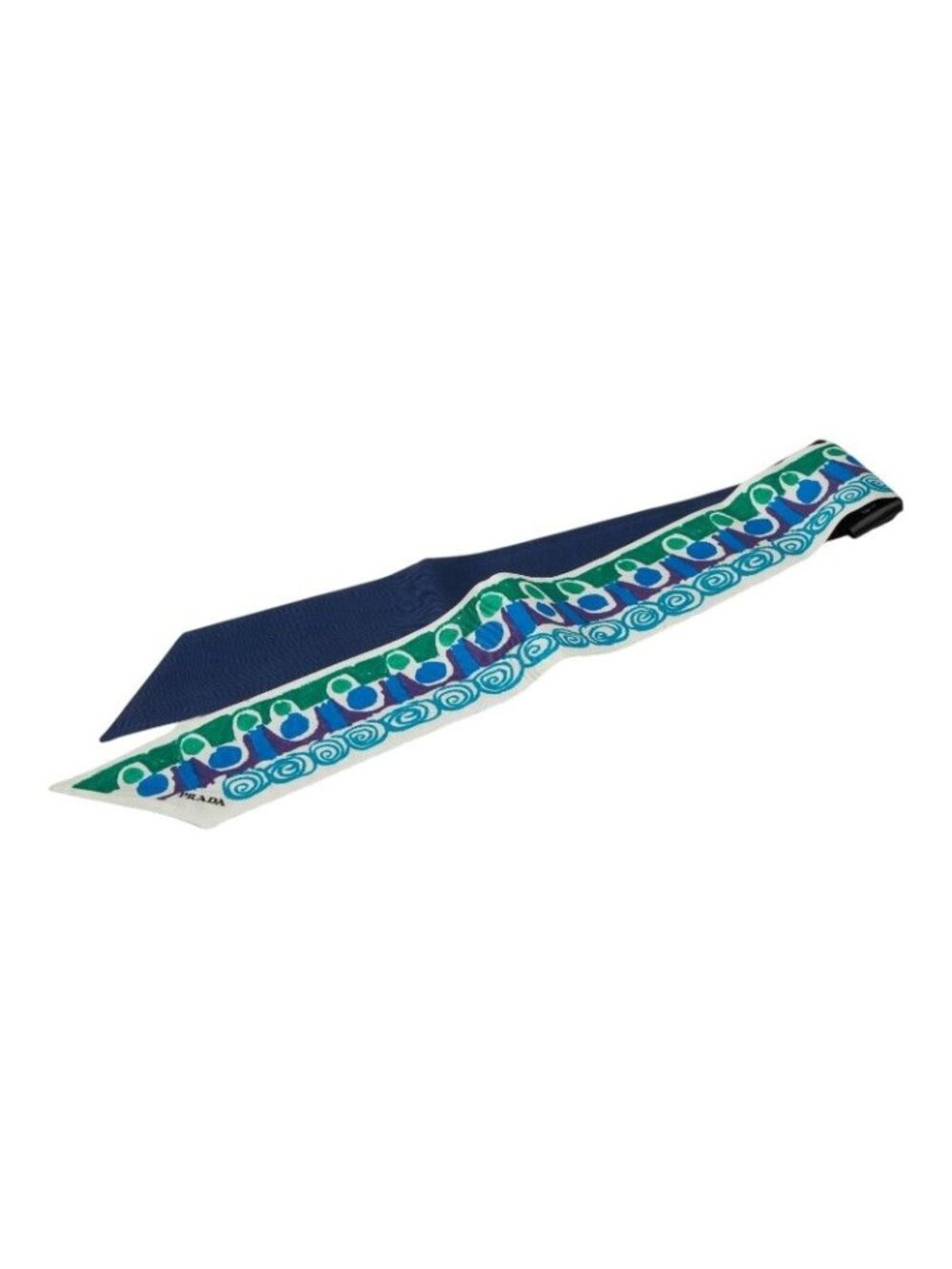 Prada Pitrescu Print Ribbon Scarf Blue Green Silk